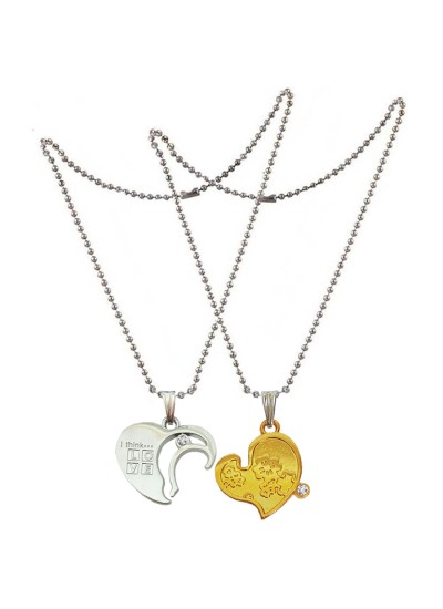 Two Pieces Couple Heart Shape Necklace by Menjewell 